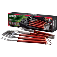 Tower 4 Piece Maple Wood BBQ Tools Set Stainless Steel