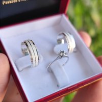 Combo Alianças Prata 950 6mm Diamantadas + Anel Princesa