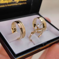 Oferta Par Alianças de Moedas Antigas 6mm R2 Granitada + Anel Laurel