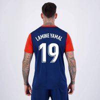Camisa Barcelona Lamine Yamal 19 Escudo Vermelha e Azul