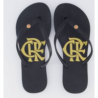 Chinelo Flamengo Basic Escudo Feminino Preto e Dourado