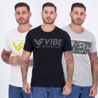 Kit 3 Camisetas Vibe Preta Cinza e Branca