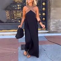 Clothing Open Slit Halter Neck Backless Long Dress Sleeveless Block Style Clothing Formal & Casual
