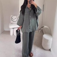 Clothing Autumn Cotton Linen Suits Casual Two Piece Suits