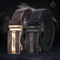 New Men’s Crocodile Patterned Alloy Leather Belt With Automatic Buckle And Cowhide Waist Belt, Versatile, Casual And Simple Pants Belt