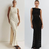 Clothing Sexy Hook Flower Hollow Knitted Split Dress Long Dress Bikini Swimsuit Outer Wear Holiday Beach Cover Up