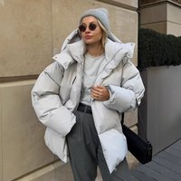 “Women’s Oversized Long Padded Coat With Detachable Hood, Winter Warm Polyester Jacket, Streetwear Fashion Outerwear In Plaid Pattern