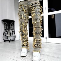 Vaqueros rectos, ajustados y elásticos para hombre - Pantalones casuales vintage amarillos para jóvenes