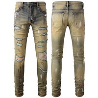 Clothing High Street Jeans Ink Splash Graffiti Trendy Brand Slim Fit High end Ripped Skinny Jeans