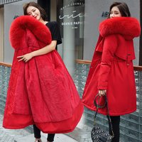Clothing winter cotton padded coat medium length large fur collar velvet lining overcoat cotton padded coat trendy