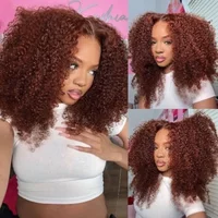 Reddish Brown Jerry Curly Lace Front Wig Remy Human Hair 13×6 Kinky Curly Glueless Transparent Frontal Wig