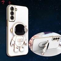 Astronaut Bracket Plating Phone Holder Case Samsung Galaxy S22 S21 S20 Ultra FE S10 Plus Coque Soft Silicone Cover