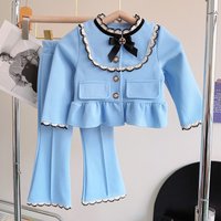 2023 Children’s Wear Spring and Autumn Season New Fashionable Soft Girl French Doll Neck Top Casual Pants Two Piece