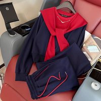 Clothing High End Casual Sports Suit Spring Autumn Loose Fashionable Dark Blue Sweater Two Piece Suit
