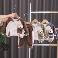 Wneebear Kids Hooded Bear Print Outfit Set - Soft Cotton 2-Piece Jacket & Pants For Boys & Girls (80-120cm) - Cozy Winter Spring Fall Casual Wear