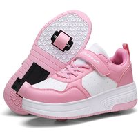 2025 Cross Border Children’s Running Shoes Double Wheel Girls Breathable LED Luminous Shoes USB Charging Outdoor Sports Skates