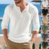 Clothing Heavyweight Long Sleeve Henley T Shirt Relaxed Fit Ribbed Texture Casual & Commuter Friendly 