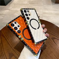 Wireless Charging Case For Samsung Galaxy S23 S22 S21 Note 20 Ultra A12 A13 A14 A54 A33 A53 A72 A52 3D Rhombic PU