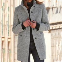Vintage Wool Blend Coat – Fall Winter Stand Collar Button Jacket 