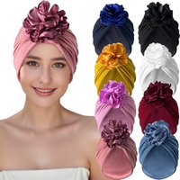 Muslim hat Flower bandana fashion head cover decoration solid color hat elastic bun hat women all match