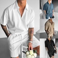 Men's Clothing Summer Men's Clothing New Zipper Polo Casual Short Sleeve Drawstring Shorts Men's Suit