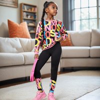 Clothing Comfortable Letter Pattern Full Print Round Neck Sweatshirt Leggings Casual Suit