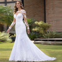 Main wedding dress 2025 foreign trade wedding dress European style slim fishtail one shoulder long sleeves open back wedding dress