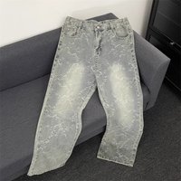Clothing Retro Washed Thorn Jacquard Jeans American High Street Vibe Straight Loose Wide Leg Flared Casual Pants
