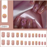 Beauty & Health Girl Blush Gradient French Three Dimensional Stripes Ice Flower Gold Beans Ins Style Detachable Nail Art Pieces 24 Pieces