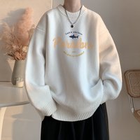Chaoshan Autumn Winter American Lazy Style Round Neck Sweater ootd Wearing Casual Loose Thickened Linen