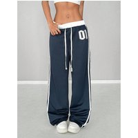 Women’s Clothing Streetwear Striped Casual Pants Trendy Color-Block Design With Adjustable Drawstring Waist, Comfortable & Stylish Loose Fit Trousers