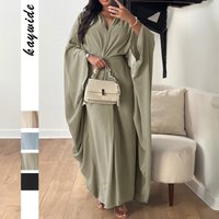 2025 Spring And Summer European And American Leisure Loose Temperament Elegant Solid Color Bat Sleeve Big Swing Dress
