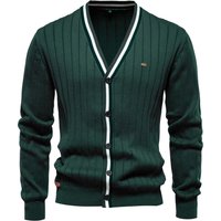 Autumn Winter Cardigan V Neck Long Sleeved Sweater Trendy Style Contrasting Border Knitted Jacket