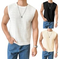 Clothing Summer Solid Hollow Breathable Round Neck Casual Vest Sweater Sleeveless Tops Clothing