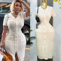 Clothing V Neck Short Sleeved Sweater Dress Waist Temperament Knitted Dress