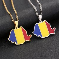 hot selling Romania map stainless steel necklace men and women ethnic style titanium steel oil drop pendant trendy accessories