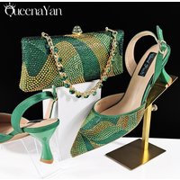 Rhinestone Long Clutch Bag Irregular Striped Pointed Toe Shoe Bag Set Simple Stylish Exquisite