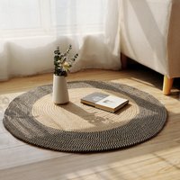 Woven Rug – Vintage Round Floor Mat For Bedside & Sofa (Boho Chic, Natural Fiber, Non-Slip Backing, Ready To Ship)