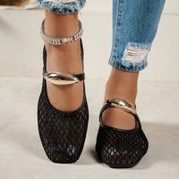 Colored Mesh Mary Jane Shoes Square Toe Flat Sole Single Strap Retro Style Comfortable Everyday Work Commuting Footwear