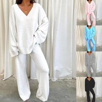 comfort solid V neck casual daily home warm two sets