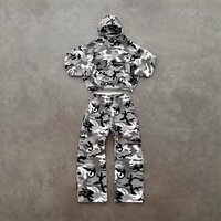 Urban Camo Print Hoodie & Joggers Set - Trendy Unisex Streetwear Tracksuit, Loose Fit Sweatshirt & Pants For Casual & Sporty Style