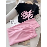 Clothing slim fit tops wide leg pants two piece college style