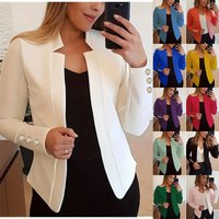 Elegant Long Sleeve Blazer Button Cuffs – Slim Fit Office Jacket Versatile Styling Plus Options