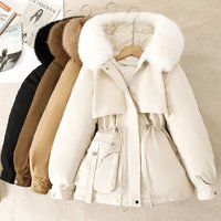 Thickened Fleece Winter Warm Parkas Coat Detachable Waist Slim Fit Fur Hooded Integrated Outerwear Cold Weather