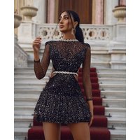 Sexy V neck See through Mini Dress Slim Dress