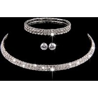Jewelry Set Fashion Wedding Accessories Neck Necklace Jewelry Set plated Collar Earrings Elastic Bracelet Three piece Set