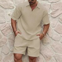 Clothing Fashion Waffle Solid Lapel Polo Shirt Short Sleeve Shorts Sports Suit