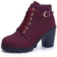 Autumn Ankle Boots High Heeled Chunky Buckle round Toe Martin Lace up Wholesale Shoes