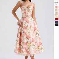 European And American Cross Border Temperament Floral Series French Summer Suspender Gentle Style Dress Slim Floral Suspender Long Dress