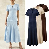 S Brand Women's Elegant round Neck Short Sleeved Dress Slimming Long Knitted Cross Border Summer Fashion Dress